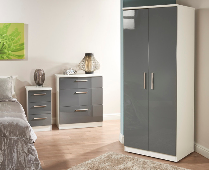Knightsbridge 2ft6in 2 Drawer Wardrobe in Grey Gloss & White