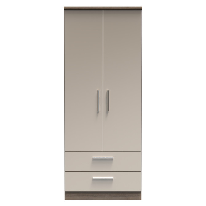 Knightsbridge 2ft6in 2 Drawer Wardrobe in Mushroom Gloss & Darkolino Knightsbridge 2ft6in 2 Drawer Wardrobe in Mushroom Gloss & Darkolino