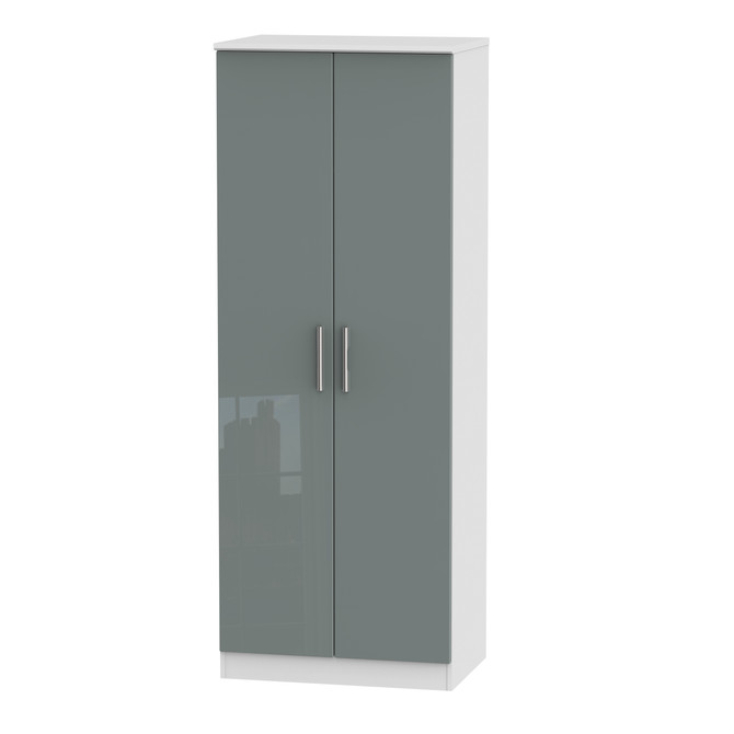 Knightsbridge Tall Plain Wardrobe in Grey Gloss & White