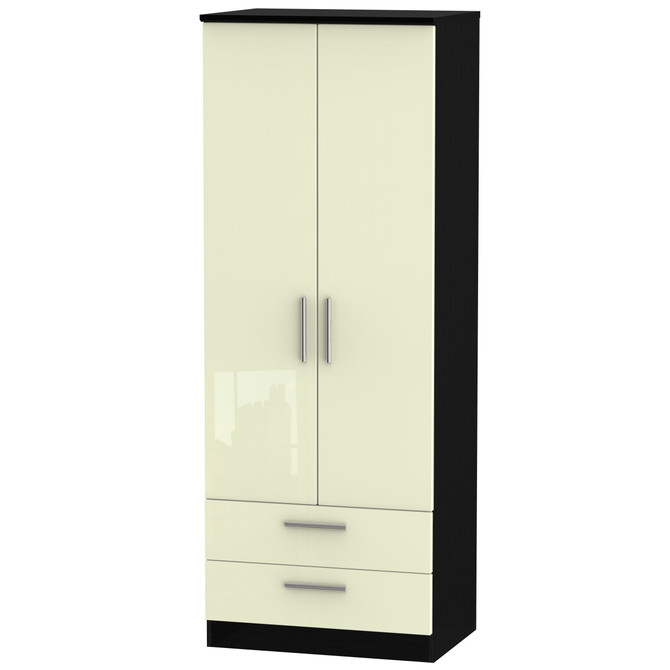 Knightsbridge Tall 2 Drawer Wardrobe in Cream Gloss & Black