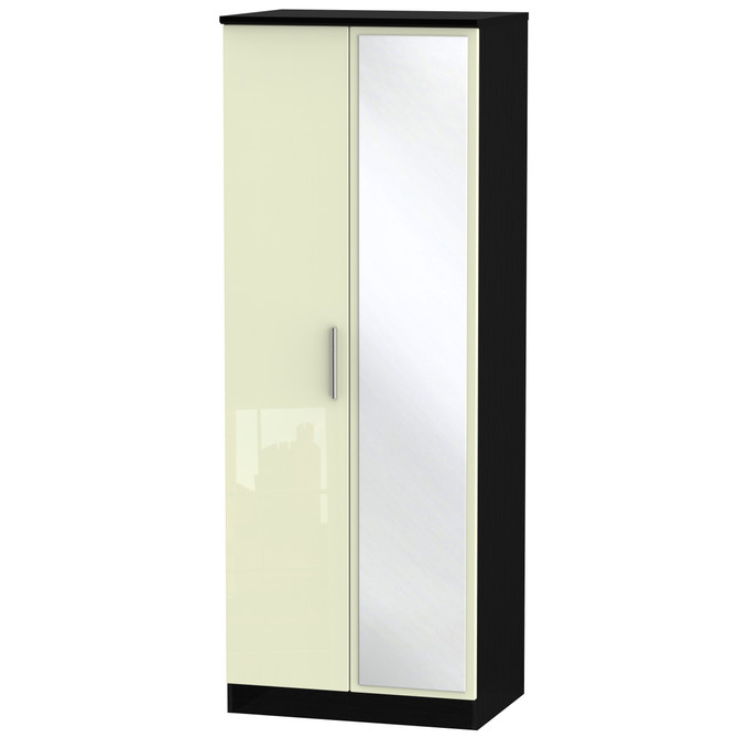 Knightsbridge Tall Mirrored Wardrobe in Cream Gloss & Black