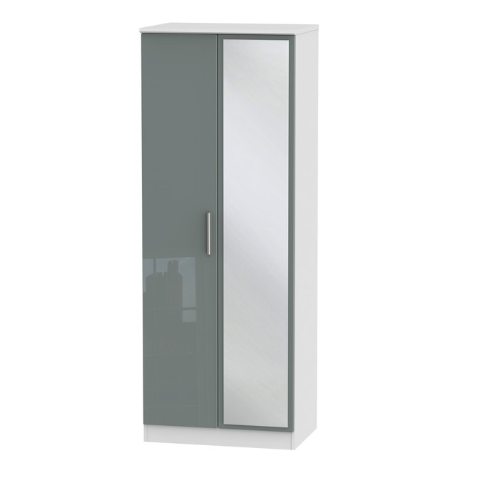 Knightsbridge Tall Mirrored Wardrobe in Grey Gloss & White