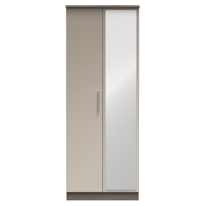 Knightsbridge Tall Mirrored Wardrobe in Mushroom Gloss & Darkolino