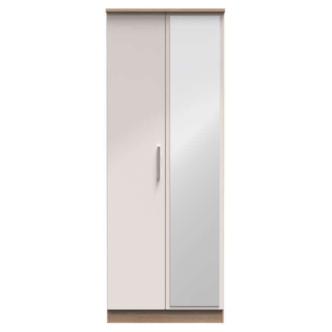 Knightsbridge Tall Mirrored Wardrobe in Kashmir Gloss & Bardolino Oak