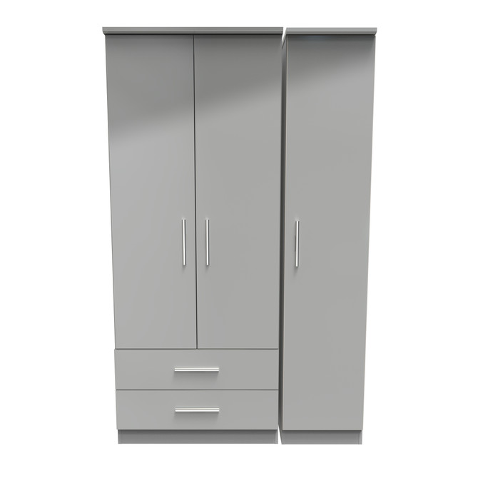 Knightsbridge Triple 2 Drawer Wardrobe in Grey Gloss & Grey