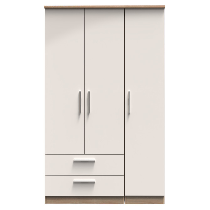 Knightsbridge Triple 2 Drawer Wardrobe in Kashmir Gloss & Bardolino Oak
