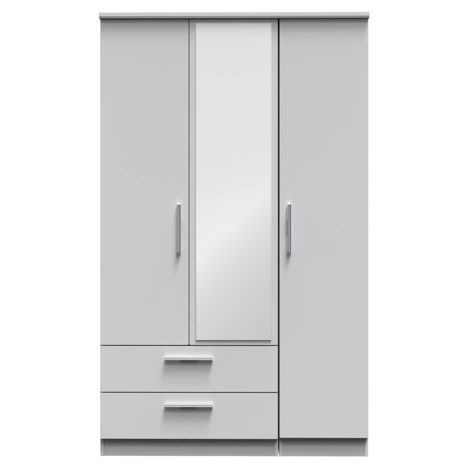 Knightsbridge Triple 2 Drawer Mirrored Wardrobe in Grey Matt Knightsbridge Triple 2 Drawer Mirrored Wardrobe in Grey Matt