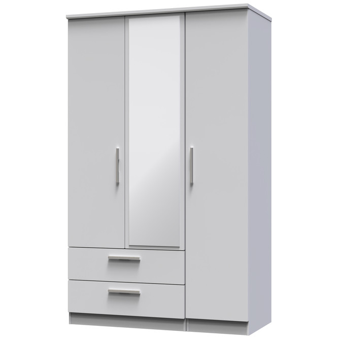 Knightsbridge Triple 2 Drawer Mirrored Wardrobe in Grey Matt