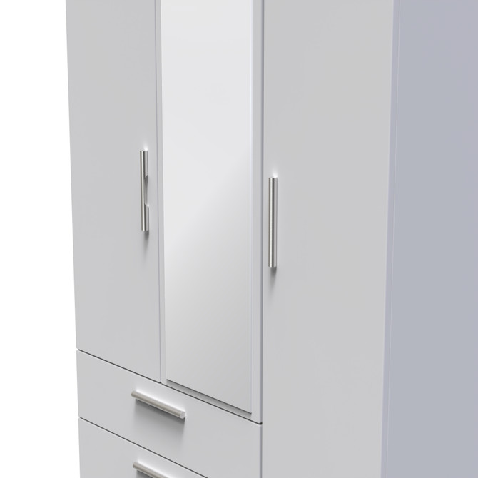 Knightsbridge Triple 2 Drawer Mirrored Wardrobe in Grey Matt