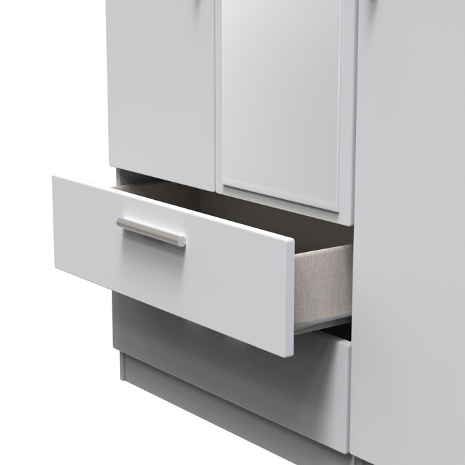 Knightsbridge Triple 2 Drawer Mirrored Wardrobe in Grey Matt