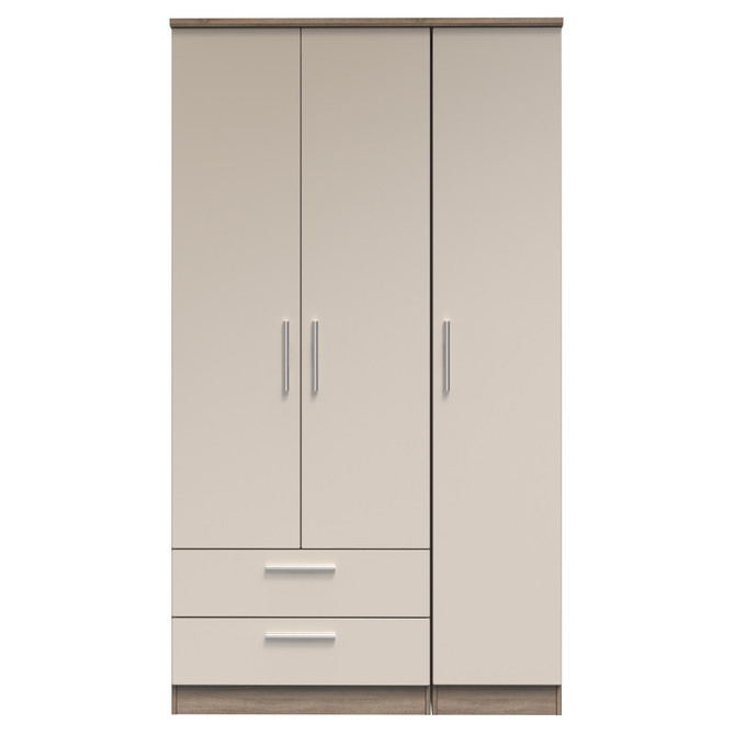 Knightsbridge Tall Triple 2 Drawer Wardrobe in Mushroom Gloss & Darkolino