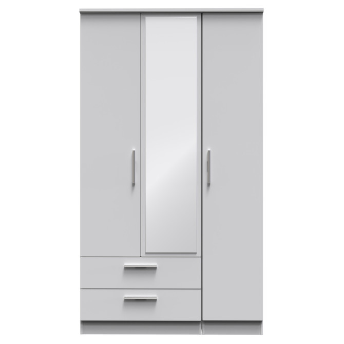 Knightsbridge Tall Triple 2 Drawer Mirrored Wardrobe in Grey Matt