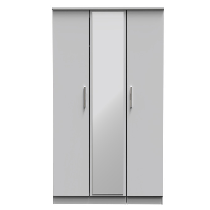 Knightsbridge Tall Triple Mirrored Wardrobe in Grey Matt