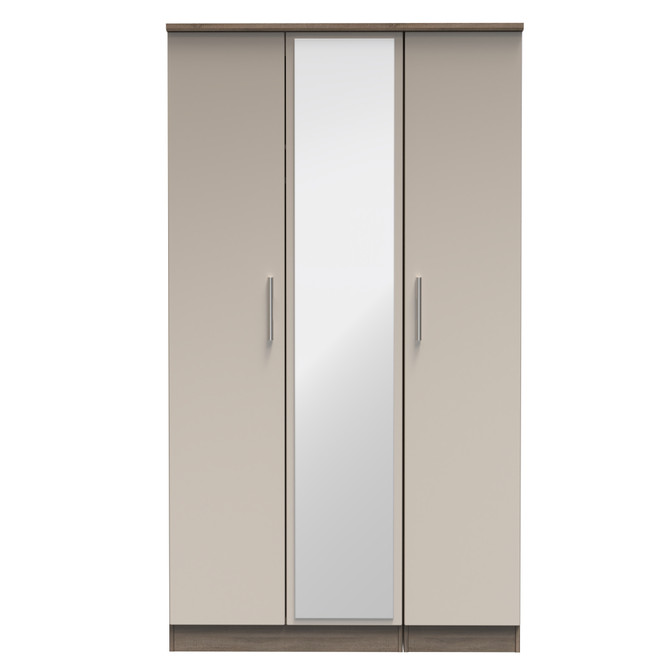 Knightsbridge Tall Triple Mirrored Wardrobe in Mushroom Gloss & Darkolino