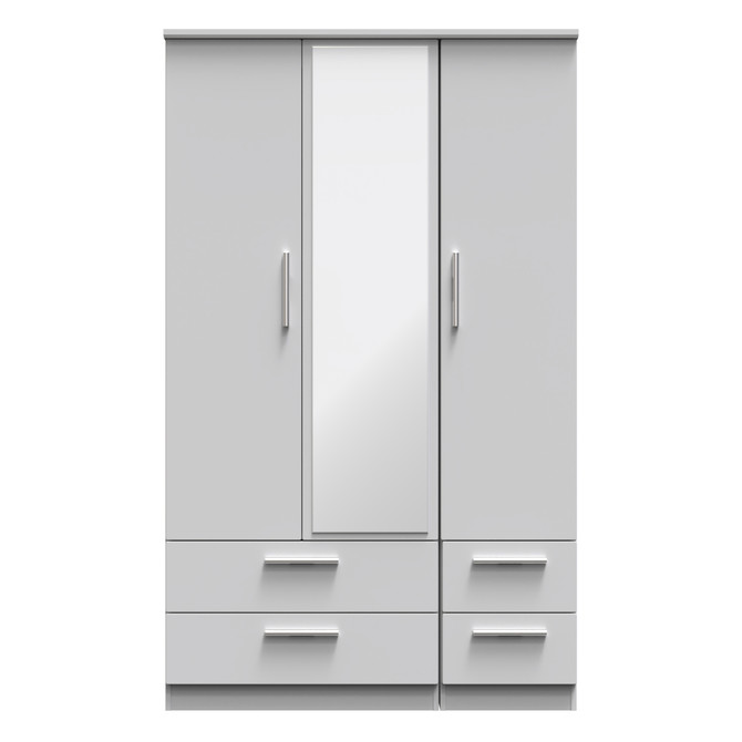 Knightsbridge Triple 2 Drawer Mirror + Drawer Wardrobe in Grey Matt