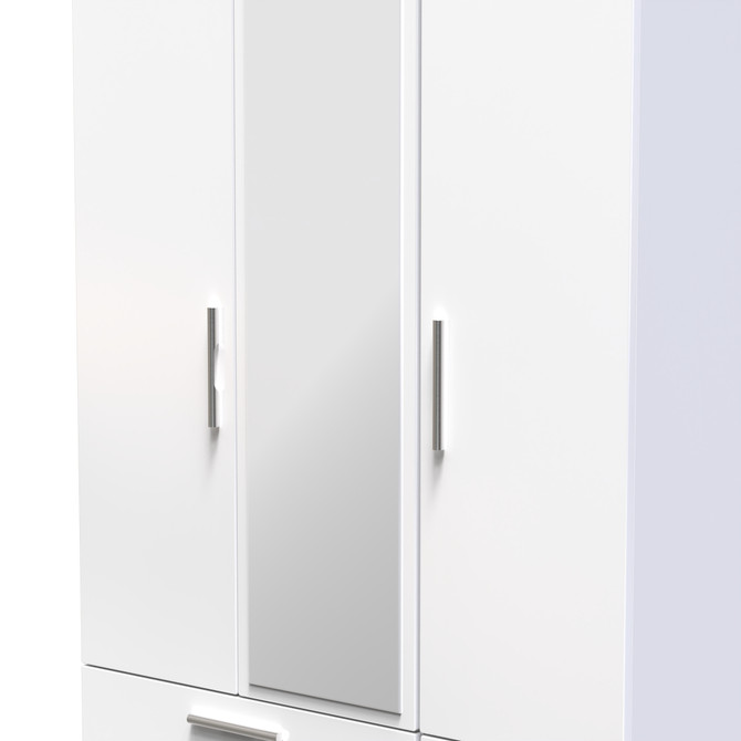 Knightsbridge Tall Triple 2 Drawer Mirror + Drawer Wardrobe in White Gloss