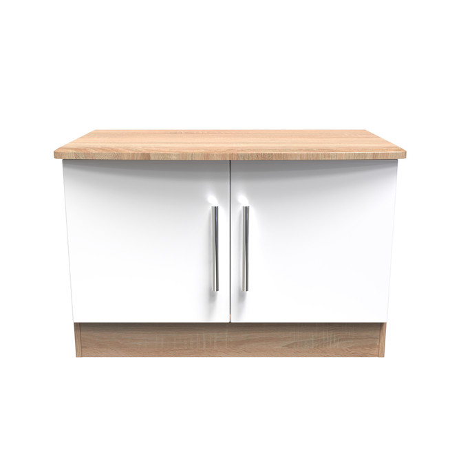Knightsbridge Low 2 door Unit in White Gloss & Bardolino Oak