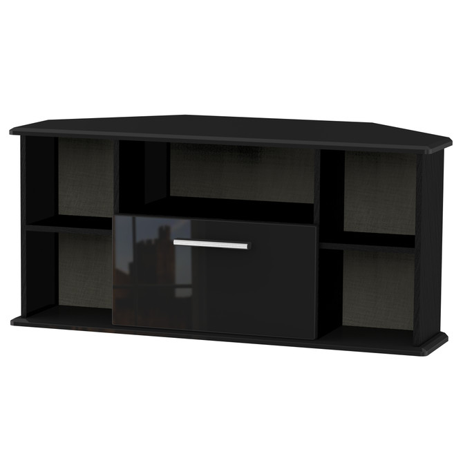 Knightsbridge Corner TV Unit in Black Gloss & Black Matt