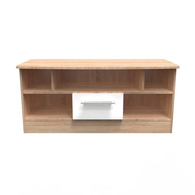 Knightsbridge Open TV Unit in White Gloss & Bardolino Oak