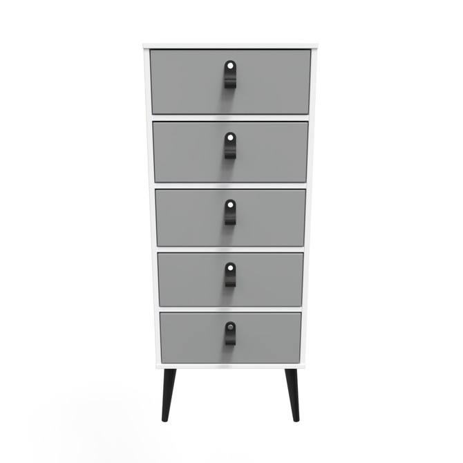 Diego R 5 Drawer Tallboy in Dusk Grey & White Matt