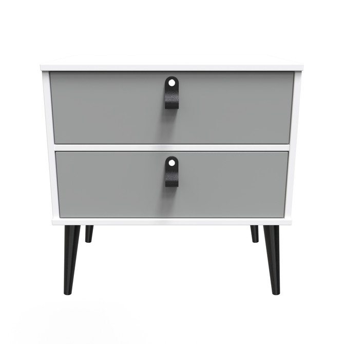 Diego R 2 Drawer Bedside Cabinet in Dusk Grey & White Matt