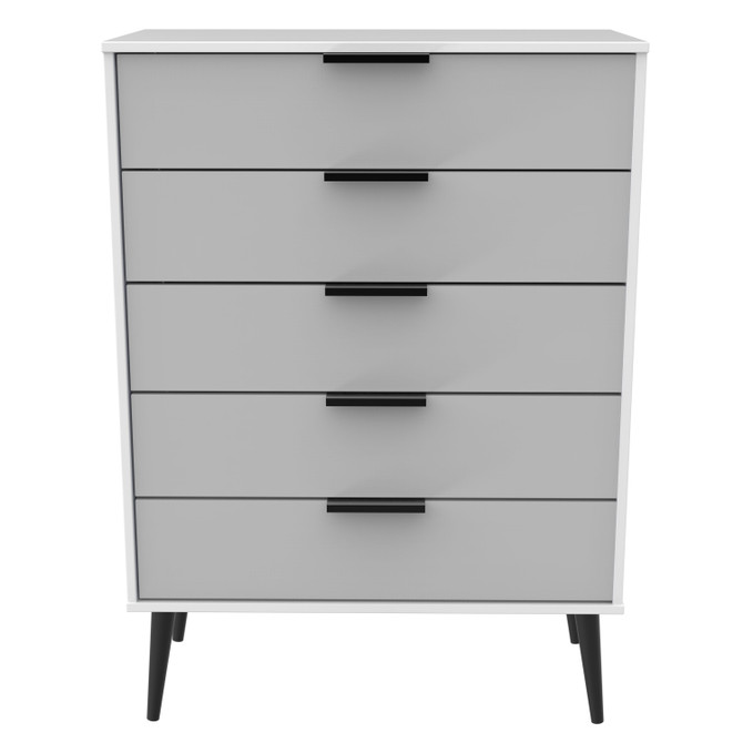 Hong Kong (Black Legs) 5 Drawer Chest in Grey Matt & White Matt