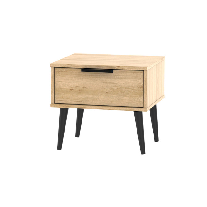 Hong Kong (Black Legs) 1 Drawer Bedside Cabinet with Legs in Nebraska Oak