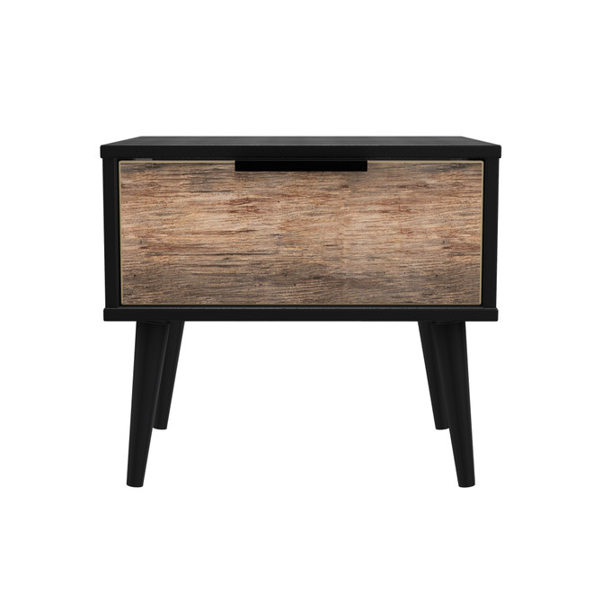 Hong Kong (Black Legs) 1 Drawer Bedside Cabinet with Legs in Vintage Oak & Black