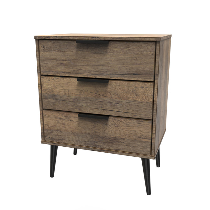 Hong Kong (Black Legs) 3 Drawer Midi Chest with Legs in Vintage Oak