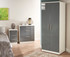 Knightsbridge Tall Triple 2 Drawer Mirrored Wardrobe in Grey Gloss & White