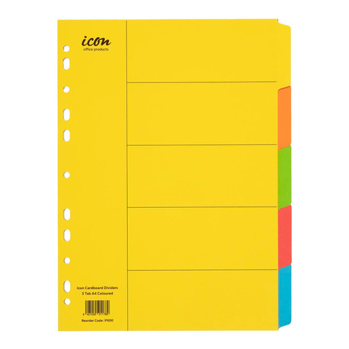 Icon Cardboard Dividers 5 Tab Coloured