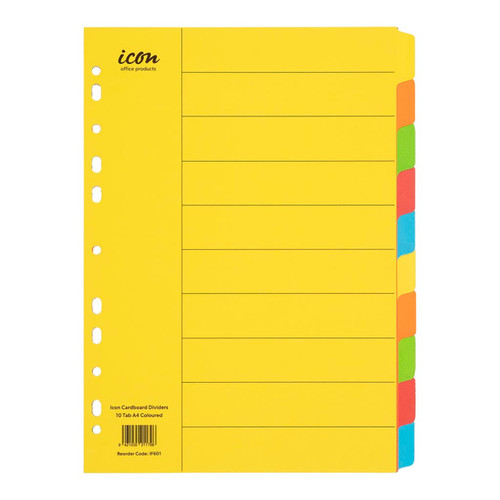 Icon Cardboard Dividers 10 Tab Coloured