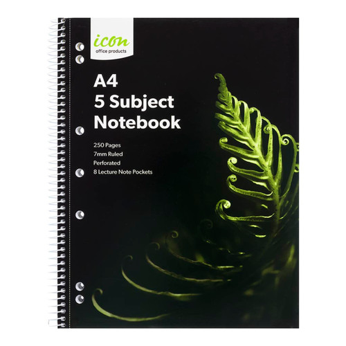 Icon Spiral 5 Subject Notebook A4 Soft Cover 250pg