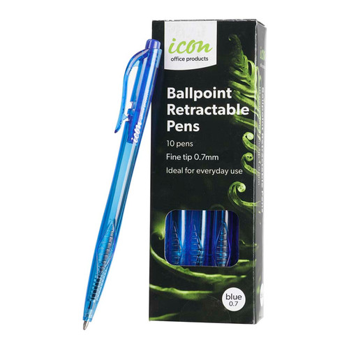 Icon Ballpoint Retractable Pens Fine Blue, Pack of 10