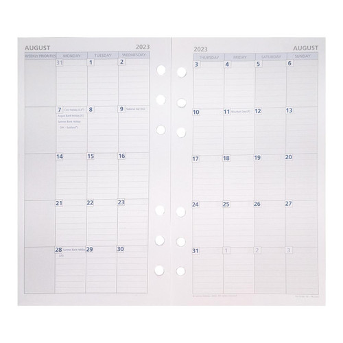 Debden Personal Dayplanner Refill 2023 Month to View