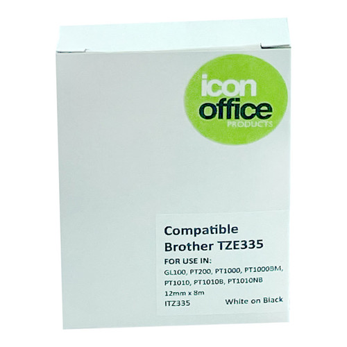 Icon Compatible Brother TZ Tape 12mm White on Black