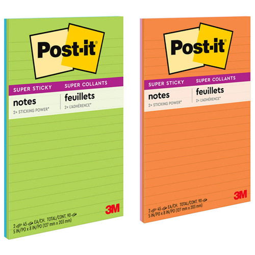 Post-it Super Sticky Lined Notes 5845-SS 127x203mm Energy (Rio), Pack of 2