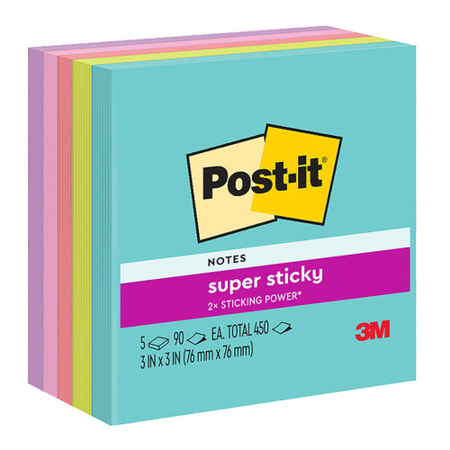 Post-it Super Sticky Notes 654-5SSMIA 76x76mm Supernova (Miami), Pack of 5