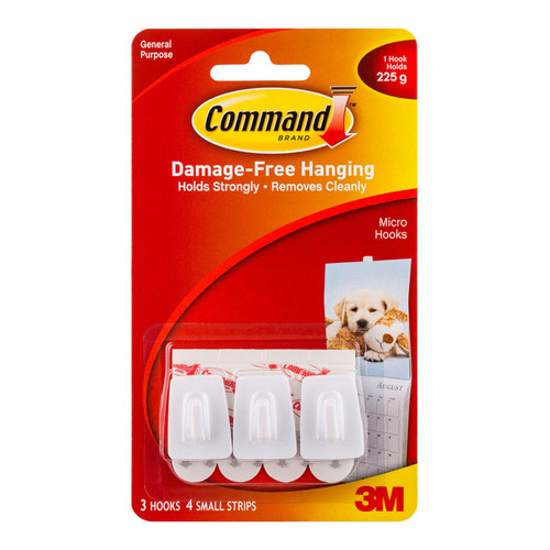 Command Hook 17066 Micro White, Pack of 3