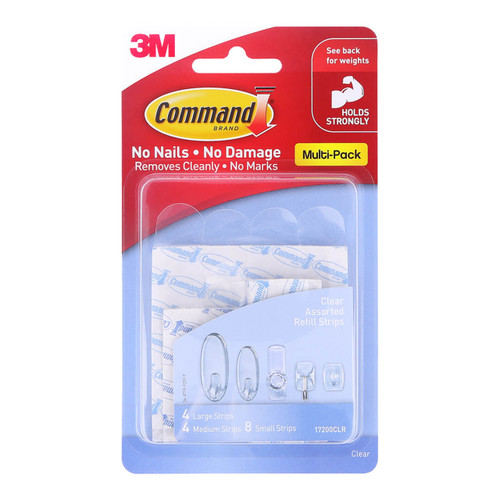 Command Refill Strips 17200CLR Assorted Clear, Pack of 16
