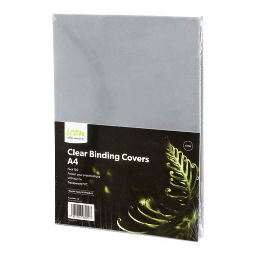 Icon Binding Covers A4 Clear 200mic, Pack of 100