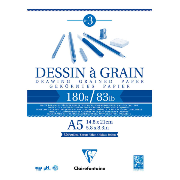 Clairefontaine Drawing Pad Grain A5 180g 30sh