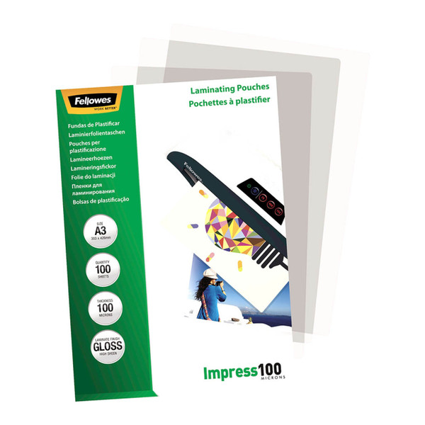 Fellowes Laminating Pouches A3 Gloss 100 Micron, Pack of 100