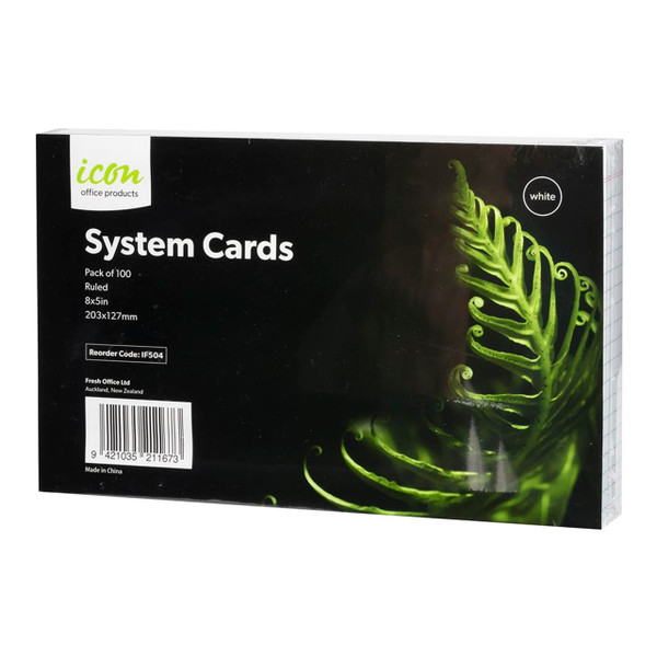 Icon System Cards Ruled 8x5 White, Pack of 100