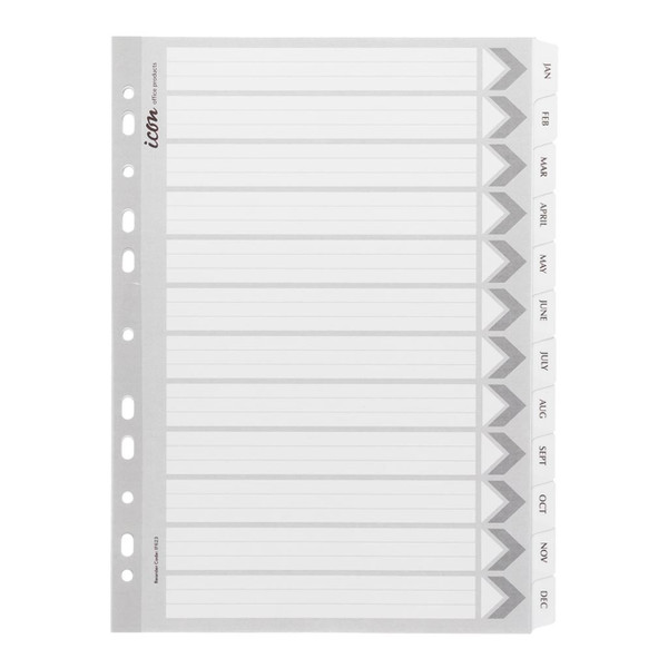 Icon Cardboard Indices with Reinforced Tabs Jan-Dec White