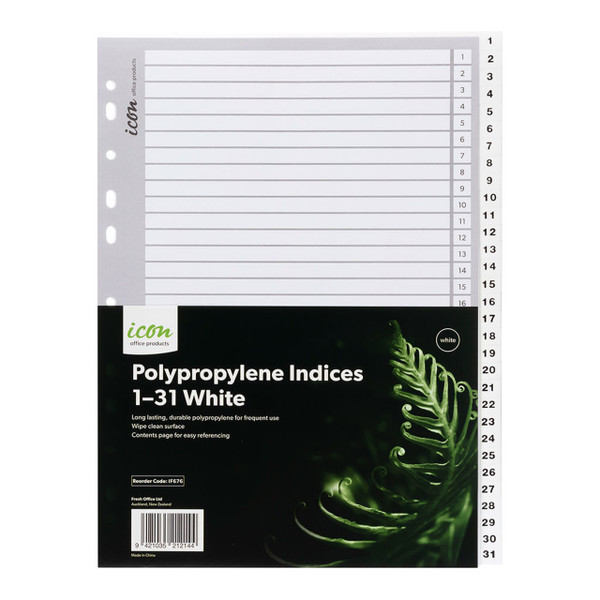 Icon PP Indices 1-31 White