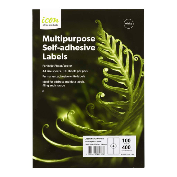 Icon Multipurpose Labels 4 Per Sheet 105x148mm, Pack of 100