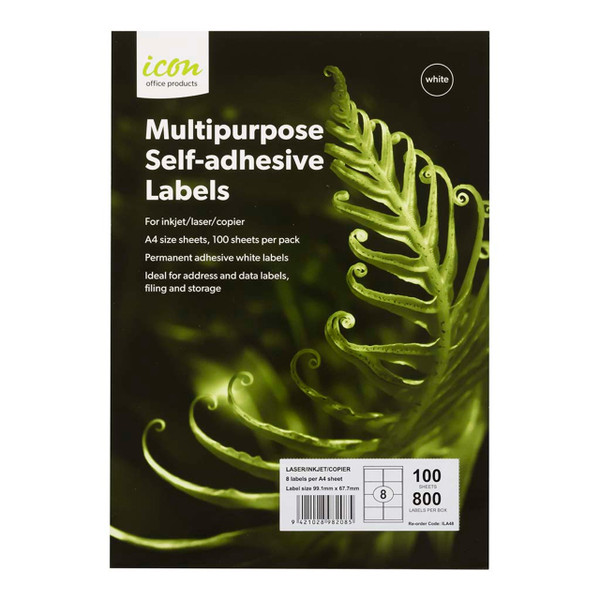 Icon Multipurpose Labels 8 Per Sheet 99.1x67.7mm, Pack of 100