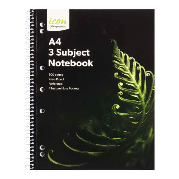 Icon Spiral 3 Subject Notebook A4 Soft Cover 300pg