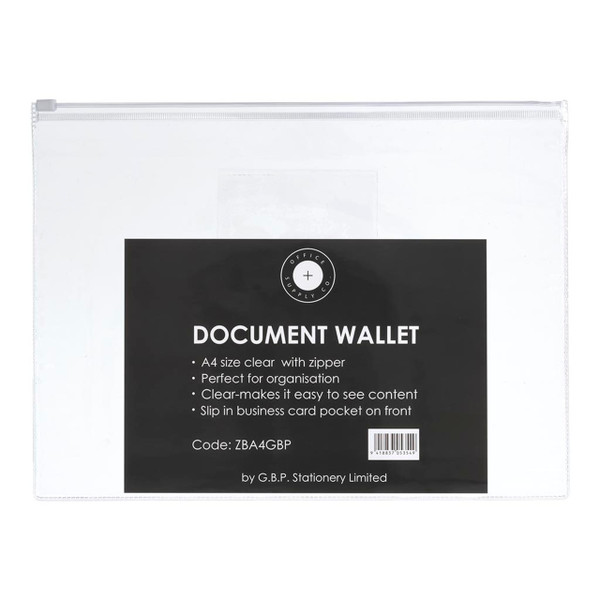 OSC Document Wallet A4 Zip Closure, Pack of 5